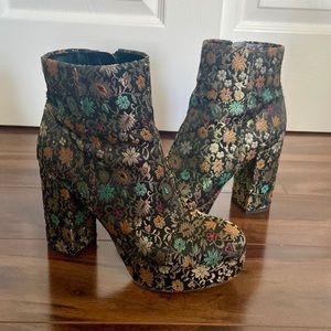 Azra Floral Brocade Platform Booties